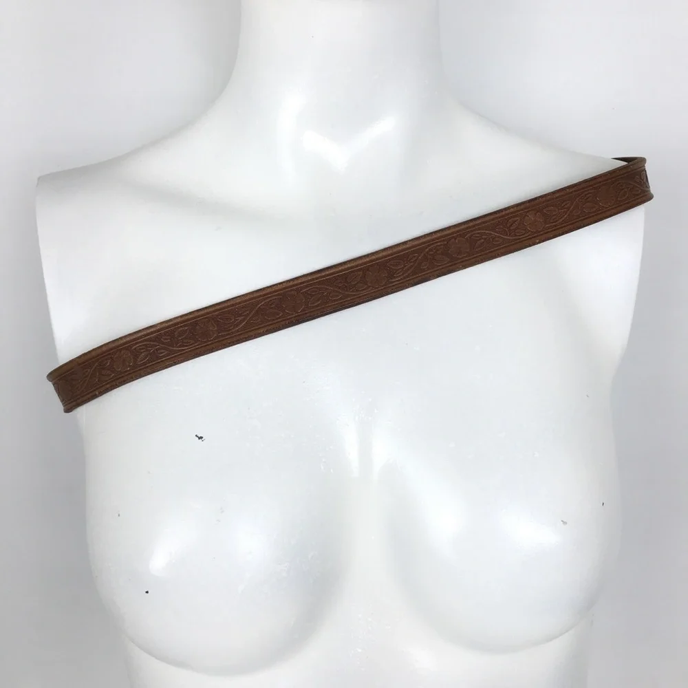 Thin Floral Tooled Leather Belt Brown by Colorado Leather Goods Feminine Western